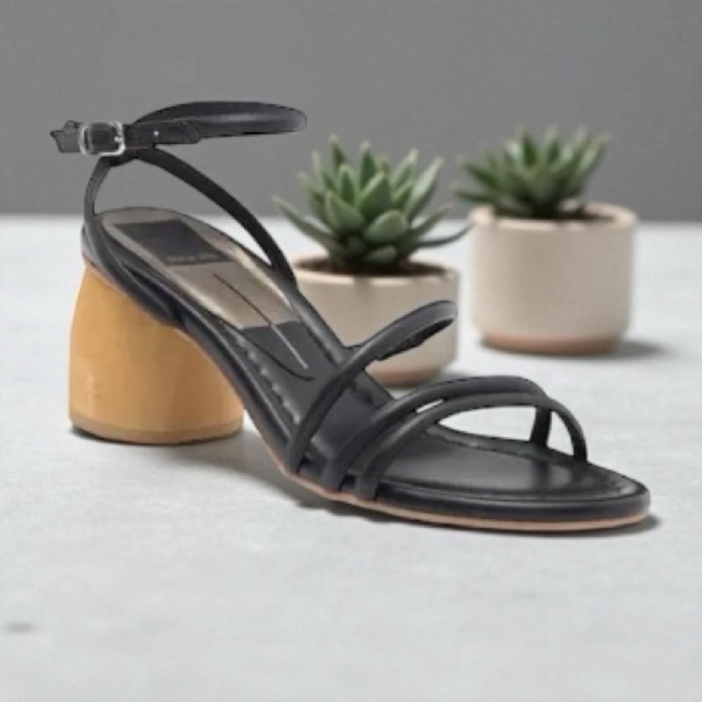 Dolce Vita Black and Tan Block Heel Sandals, 9.5